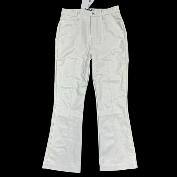 7 For All Mankind Sz 27 Cream High Waist Slim Kick Flare Faux Leather Minimalist - Picture 3 of 10